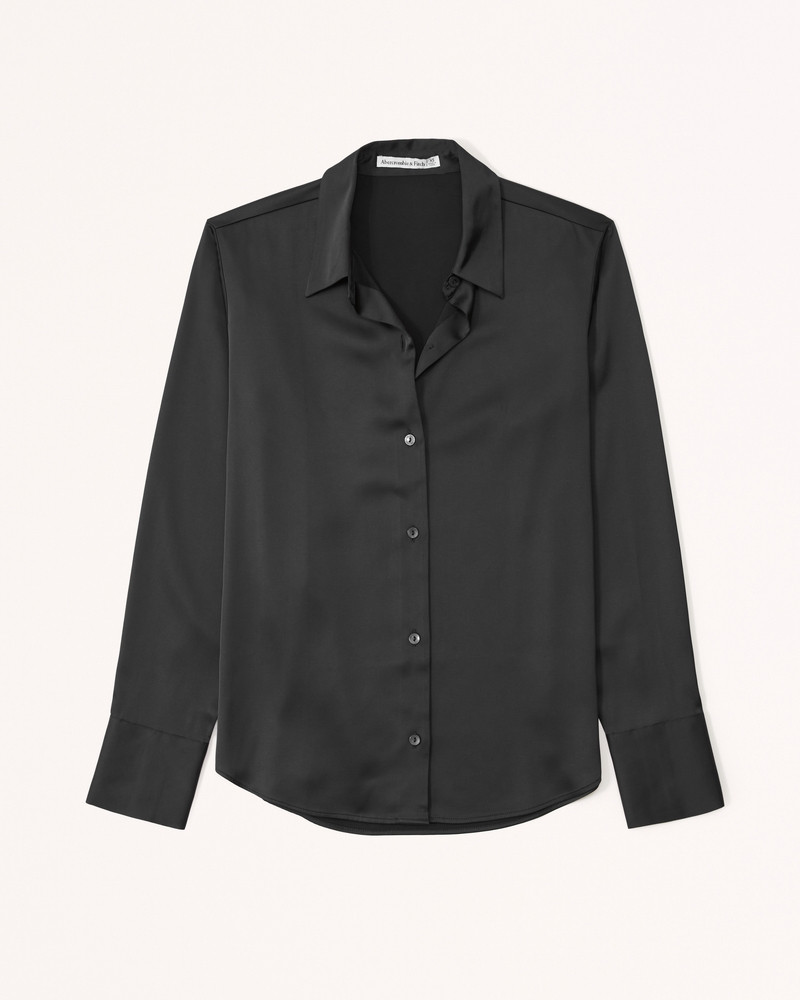 Image of Long-Sleeve Satin Button-Up Shirt